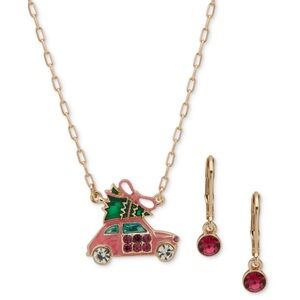 NWT Anne Klein Gold-Tone Crystal Car with Tree Pendant Necklace & Earrings Set